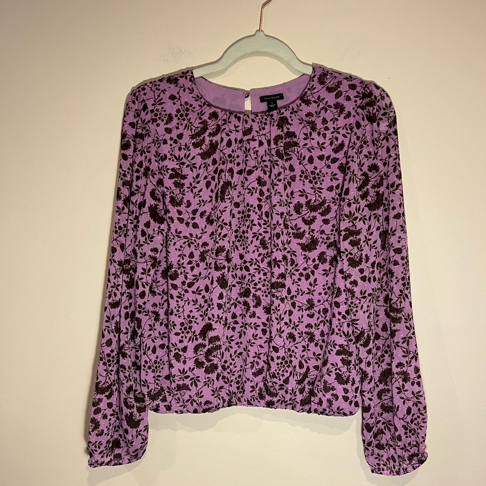 Ann Taylor Lavender and Brown Floral Top